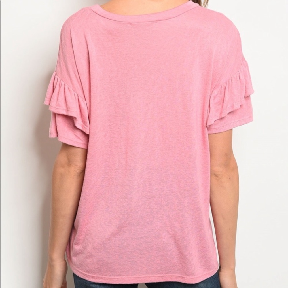 Pink Short Ruffled Sleeve Top - Picture 6 of 6